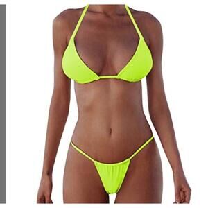 XUNYU Thong Bikini Set for Women Brazilian String Bikini Sexy Two Piece Yellow S